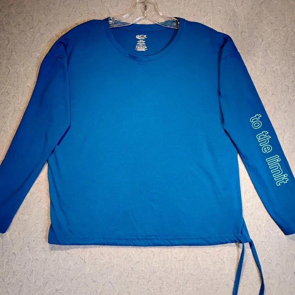 ACX Women's Blue Long Sleeve Scoop Neck "TO THE LIMIT" Sport Top Size Medium